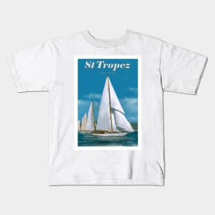 Saint Tropez classic yachts, French Riviera France Kids T-Shirt